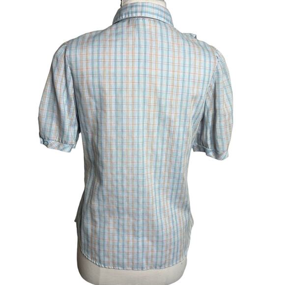 Vintage Carrie Beene plaid ruffle blouse sz 8 - Picture 2 of 6